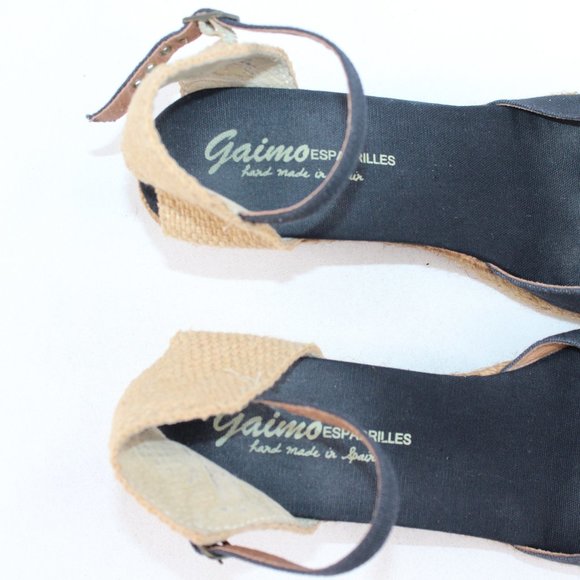 Gaimo Espadrilles Black Canvas Wedge Heel Ankle Strap Open Toe Sandal #132 - Picture 9 of 10